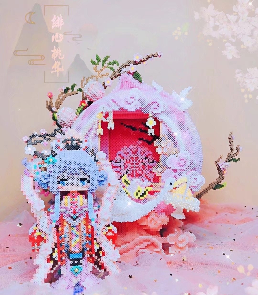 Instant Download 3D Perler Beads Tutorial Pattern Princess Peach Blossom Fairy princess Carriage Tree Bird Etsy