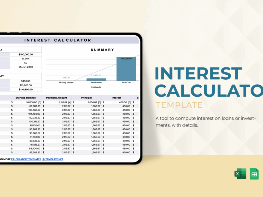 Interest Calculator Template In Excel Google Sheets Download Template