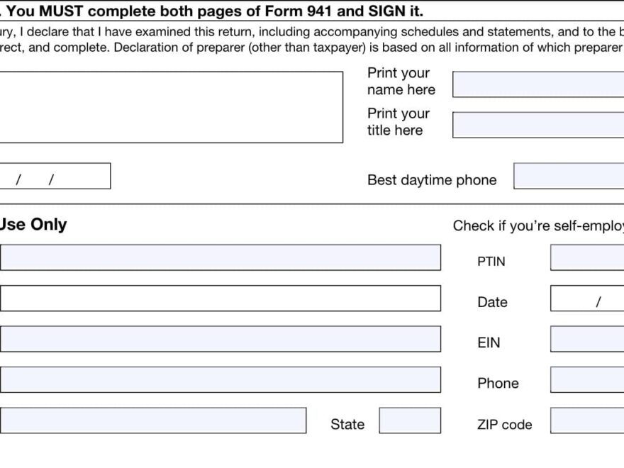 IRS Form 941 Instructions Employer s Quarterly Tax Return