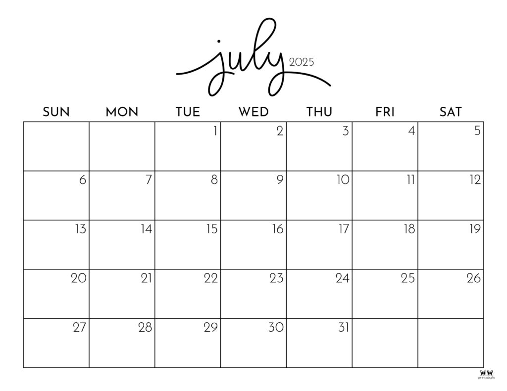 Printable Calendar For June And July 2025
