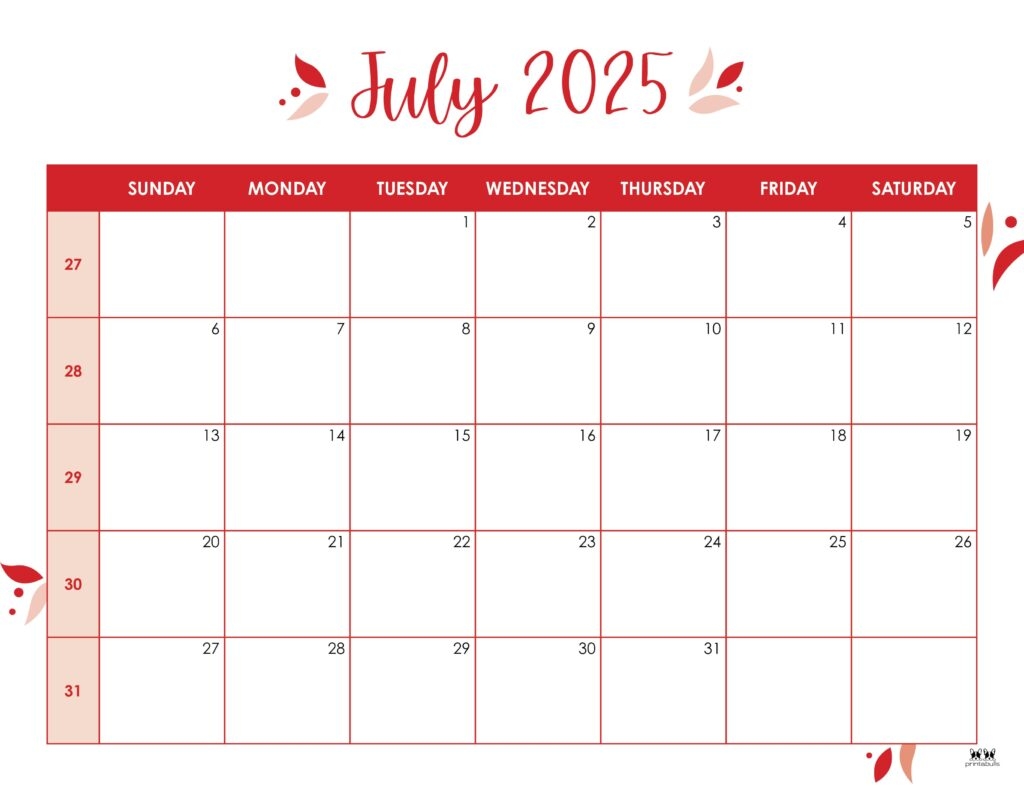 Printable Calendar 2025 July