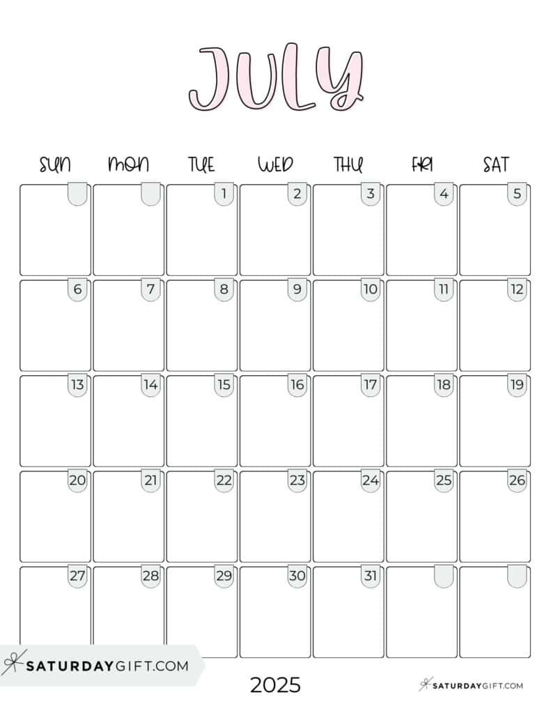 2025 July Calendar Printable
