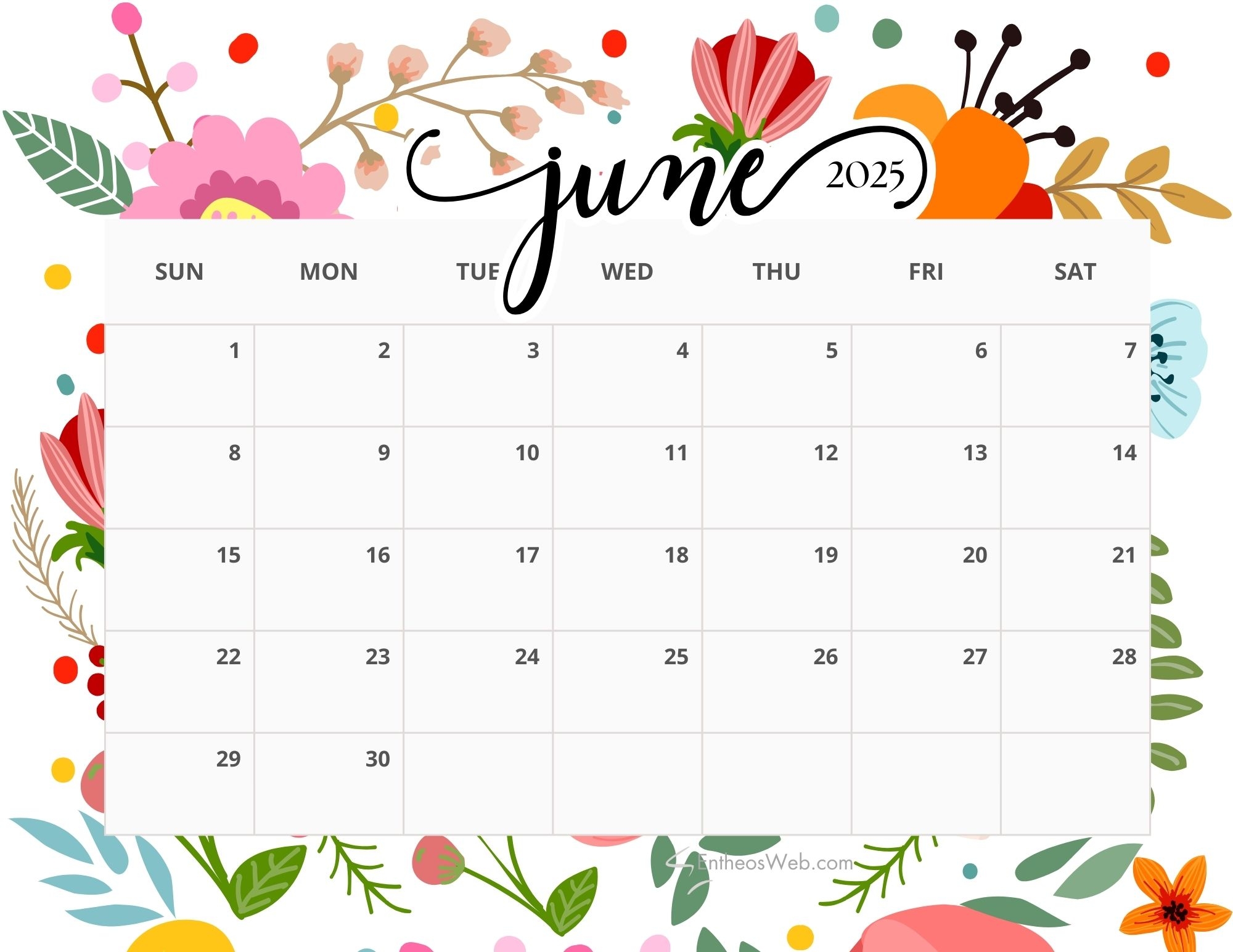 Calendar Printable 2025 June