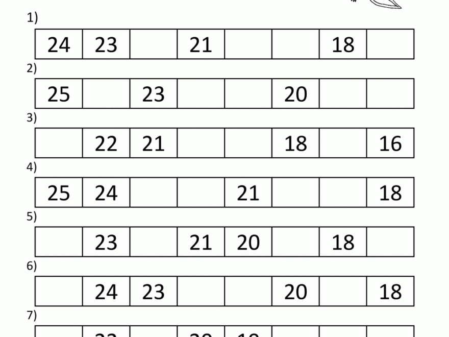 Kindergarten Math Printables 2 Sequencing To 25