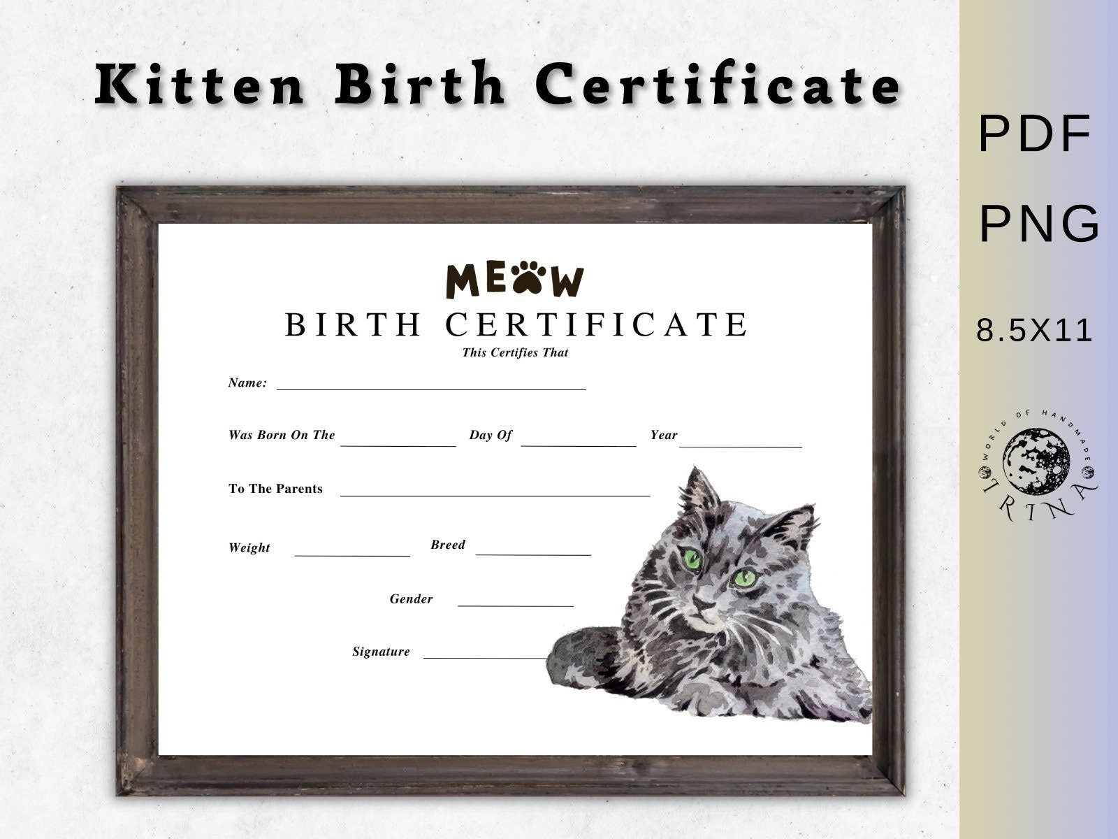 Kitten Birth Certificate Printable Cat Birth Pet Certificate dog Owner cat Lover Breeder Birth Forms Certificate Of Birth Etsy
