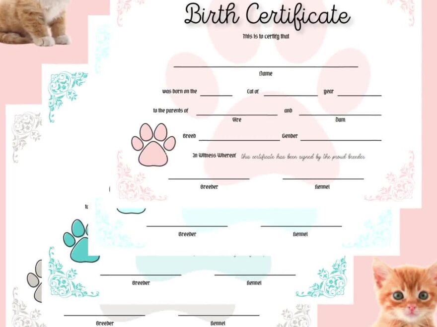 Kitty Birth Certificate Pet Birth Certificate For Kittens Editable PDF COO1 Etsy