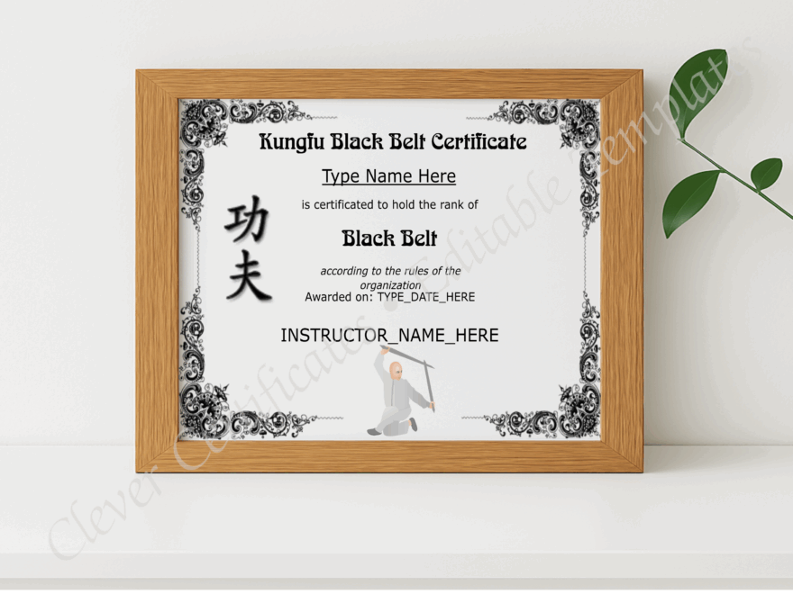 Kungfu Black Belt Certificate Editable Martial Arts Template Cleve