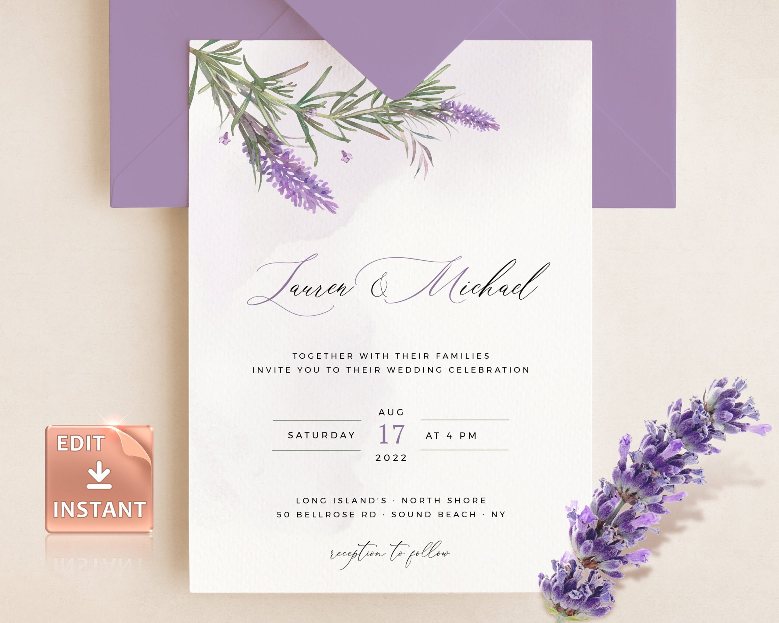 Free Wedding Invitations Templates Printable Lavender Violet Editable