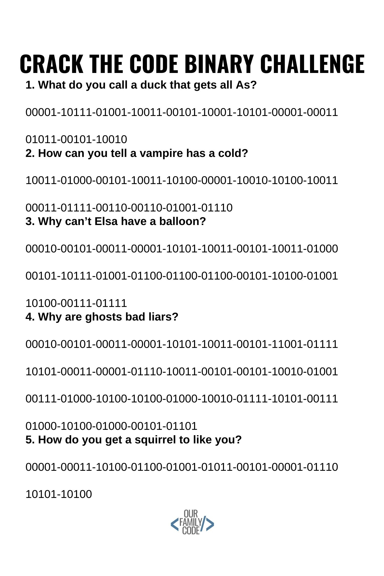 Learn Binary Code 5 Bit Binary Code Challenge Our Family Code