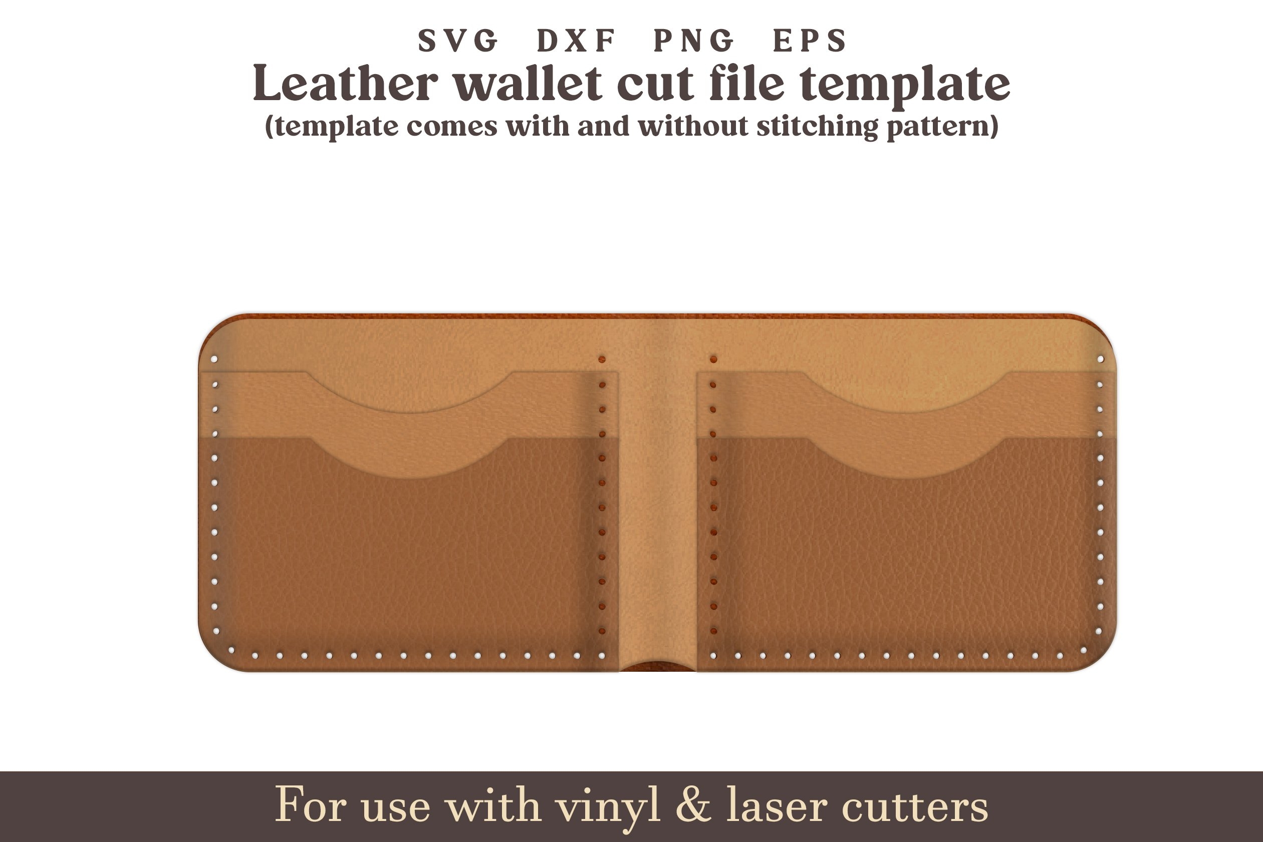 Leather Wallet Cutting Template Pattern With Sewing Stiches