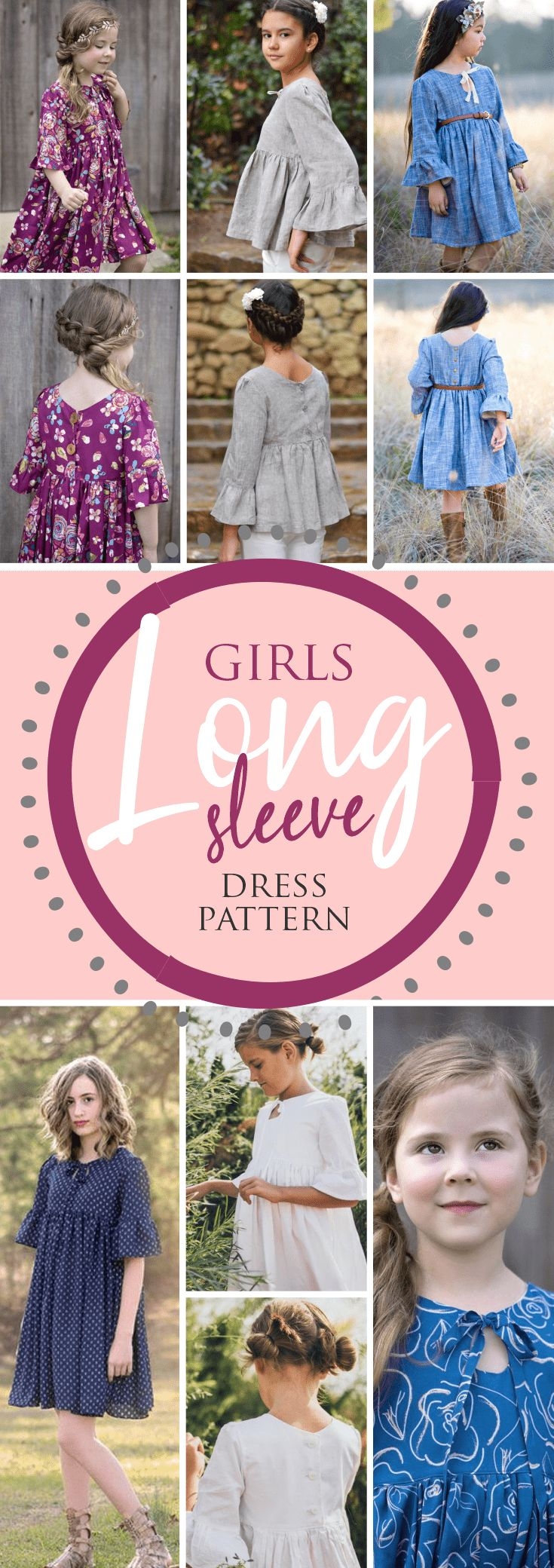 Long Sleeve Girls Dress Pattern Download PDF Ages12 Mnths To 14 Yrs