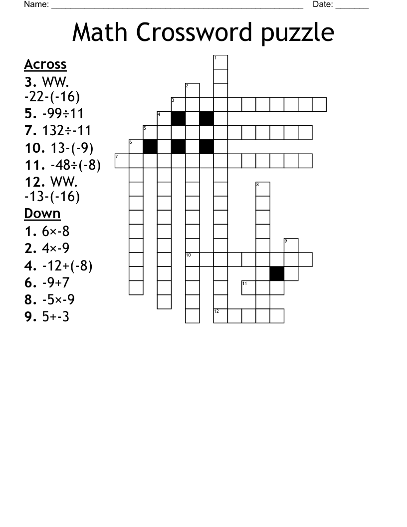 Math Crossword Puzzles Printable