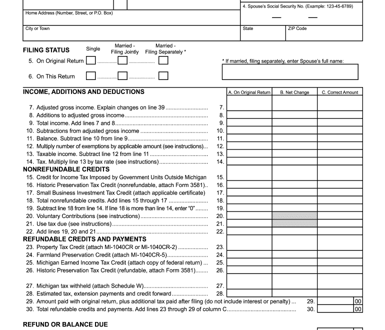 Michigan 1040x Fill Online Printable Fillable Blank PdfFiller