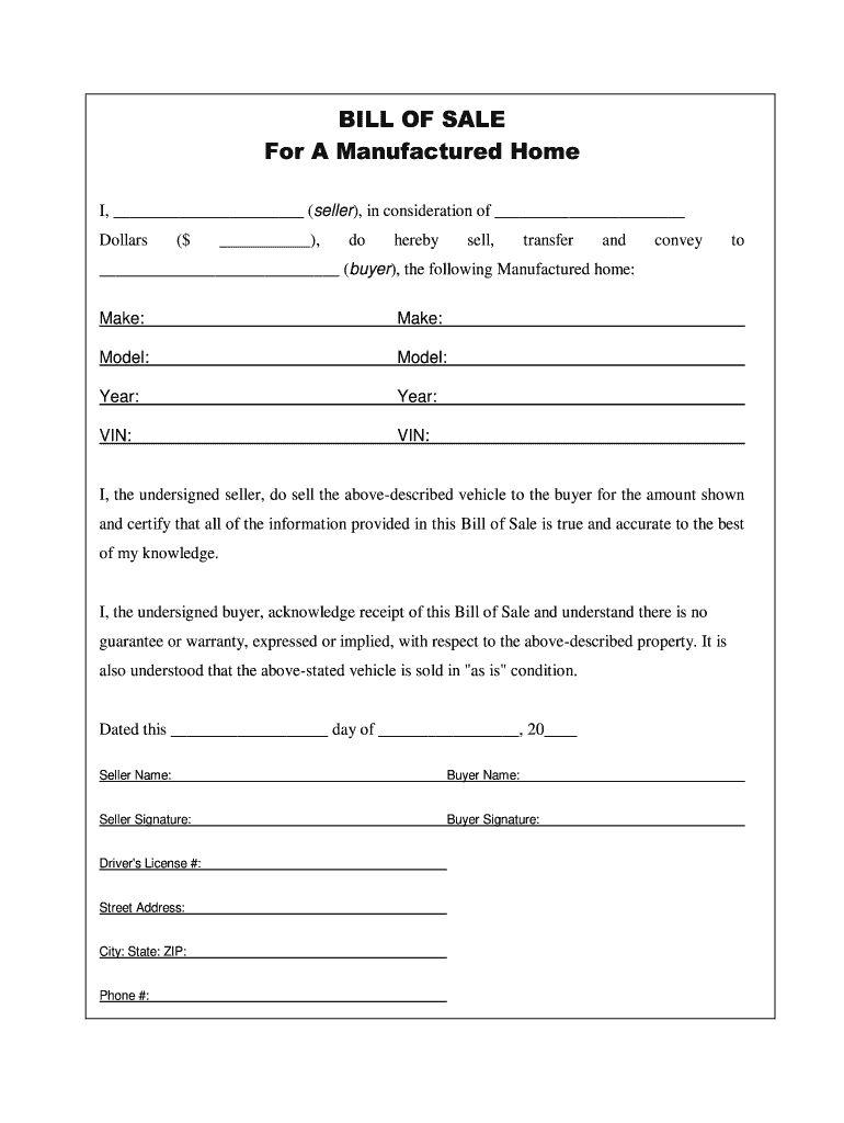 Free Printable Mobile Home Bill Of Sale