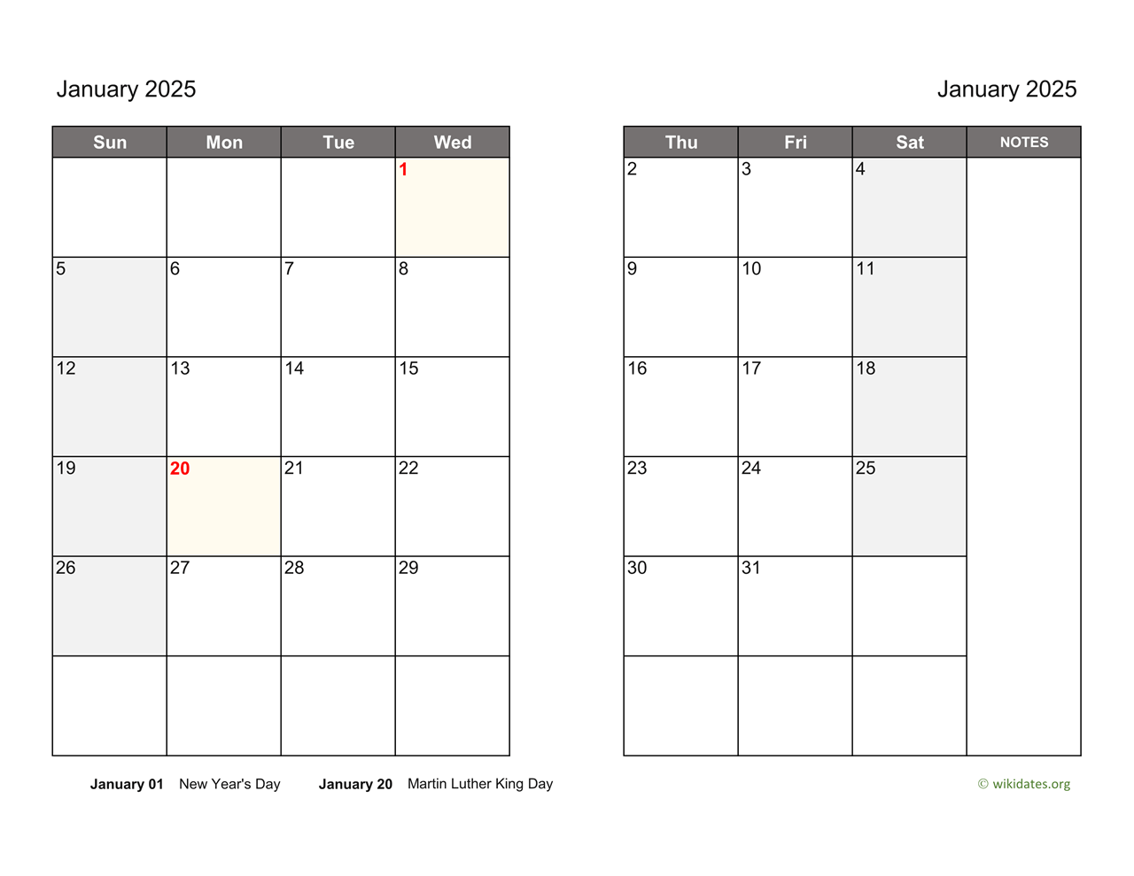 Monthly 2025 Calendar On Two Pages WikiDates