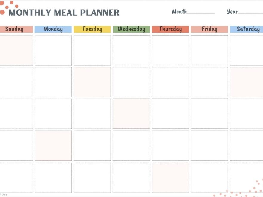 Monthly Meal Planner Templates