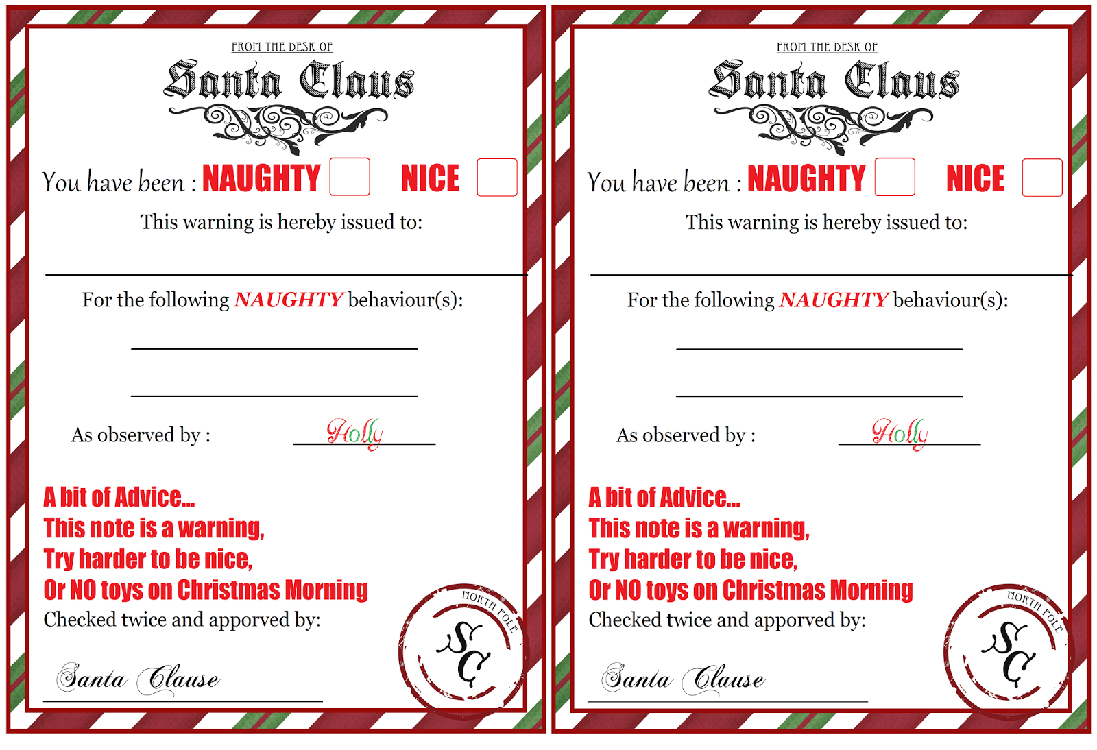 Free Printable Naughty List Letter Template