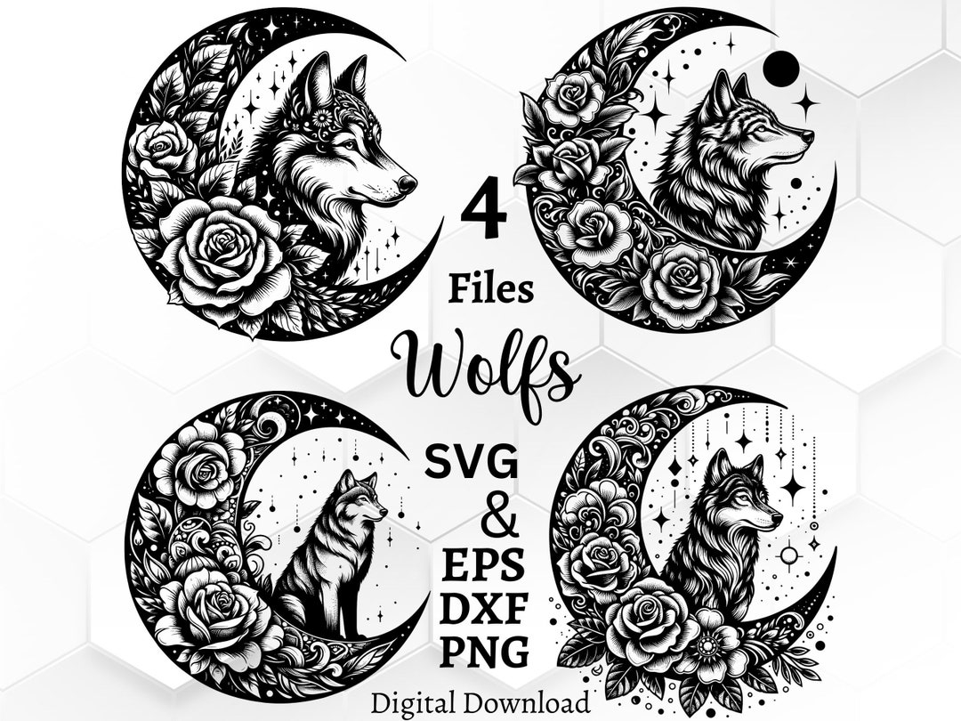 Mystical Wolf With Flowers SVG Bundle Crescent Moon SVG Perfect For Laser Cutting Cricut Or Any Other Craft Commercial License Included Etsy