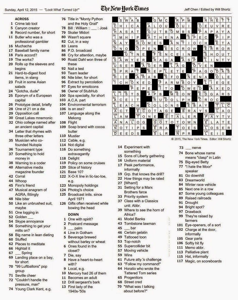 New York Times Crossword Puzzle Worksheets Library