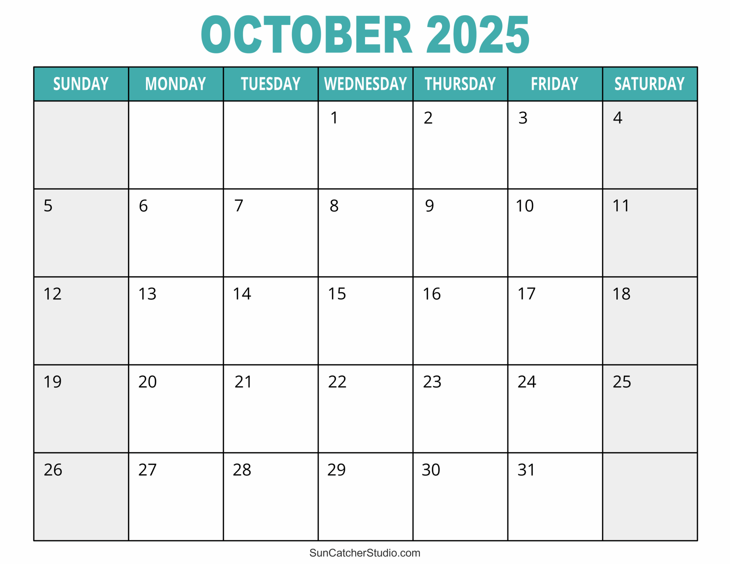Printable Monthly Calendar 2025 Free
