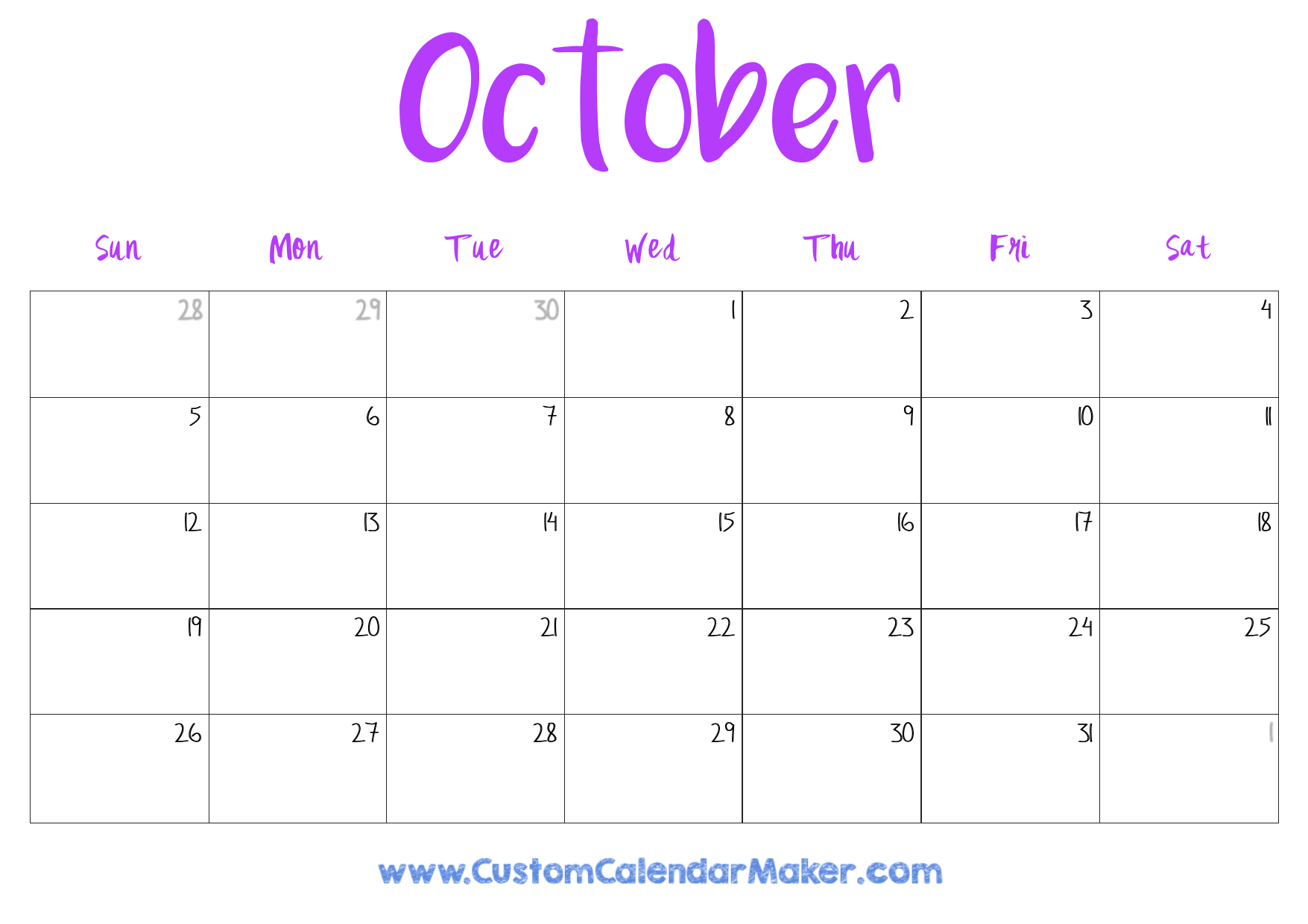 Free Printable October Calendar