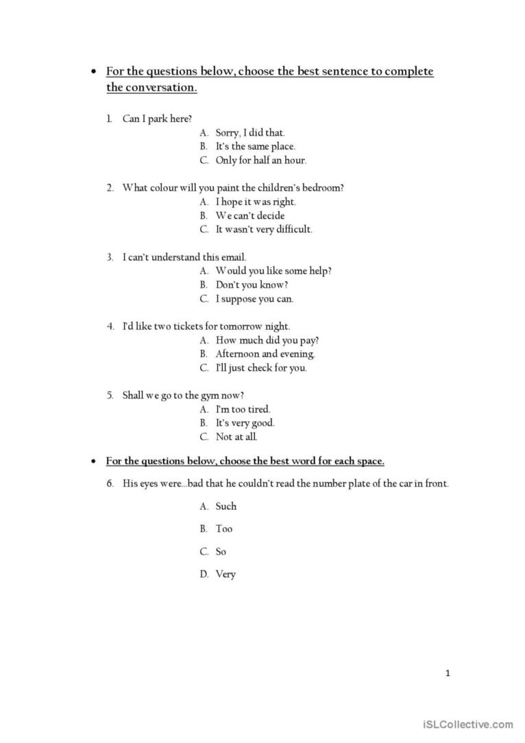 Official Cambridge Placement Test English ESL Worksheets Pdf Doc