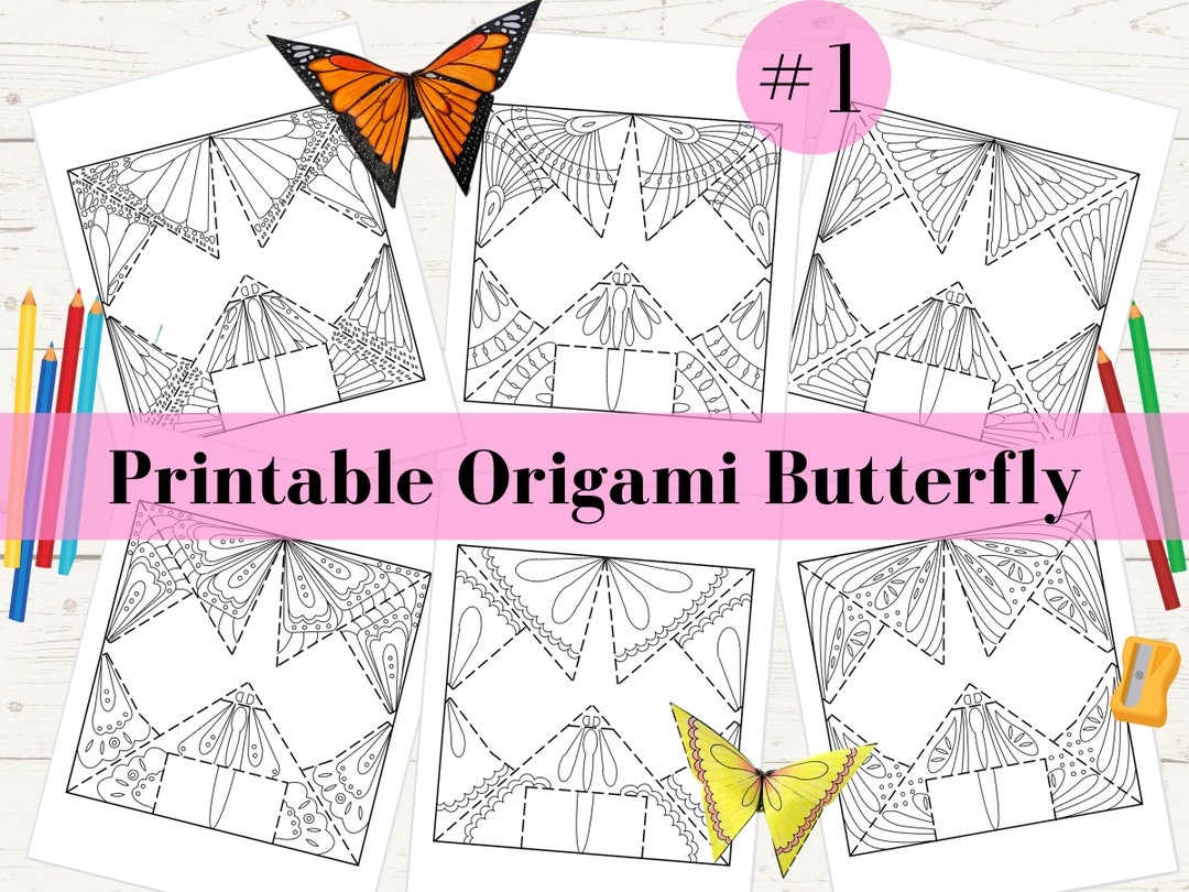 Origami Butterfly Coloring Pages Set 1 Printable Paper Crafts Adult Coloring And Kids Activity Etsy