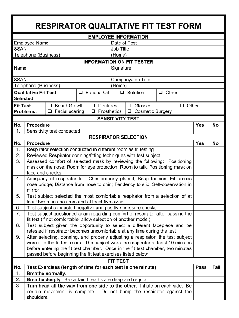 Printable N95 Fit Test Form