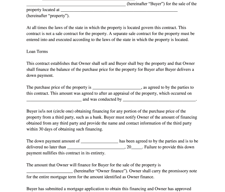 Owner Financing Contract Printable Fill Online Printable Fillable Blank PdfFiller