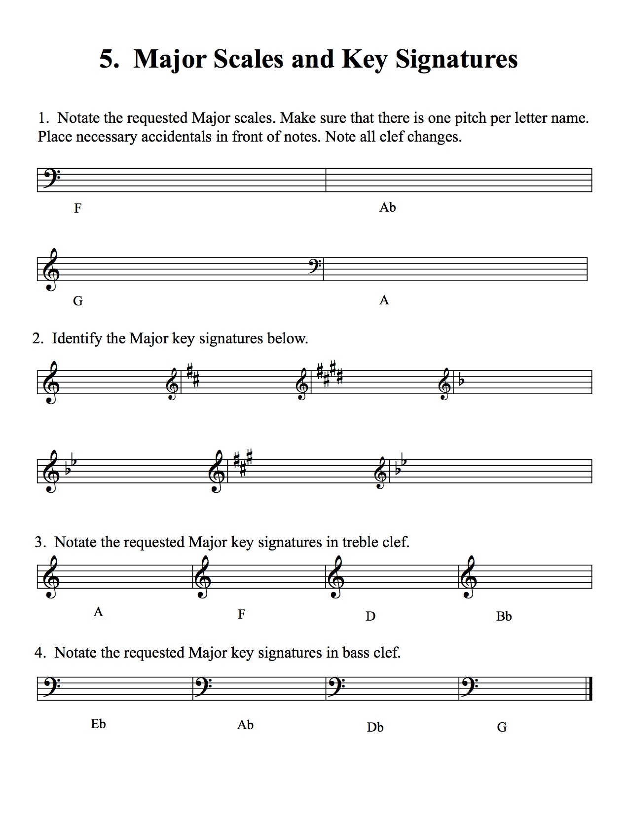 Free Printable Key Signature Worksheets