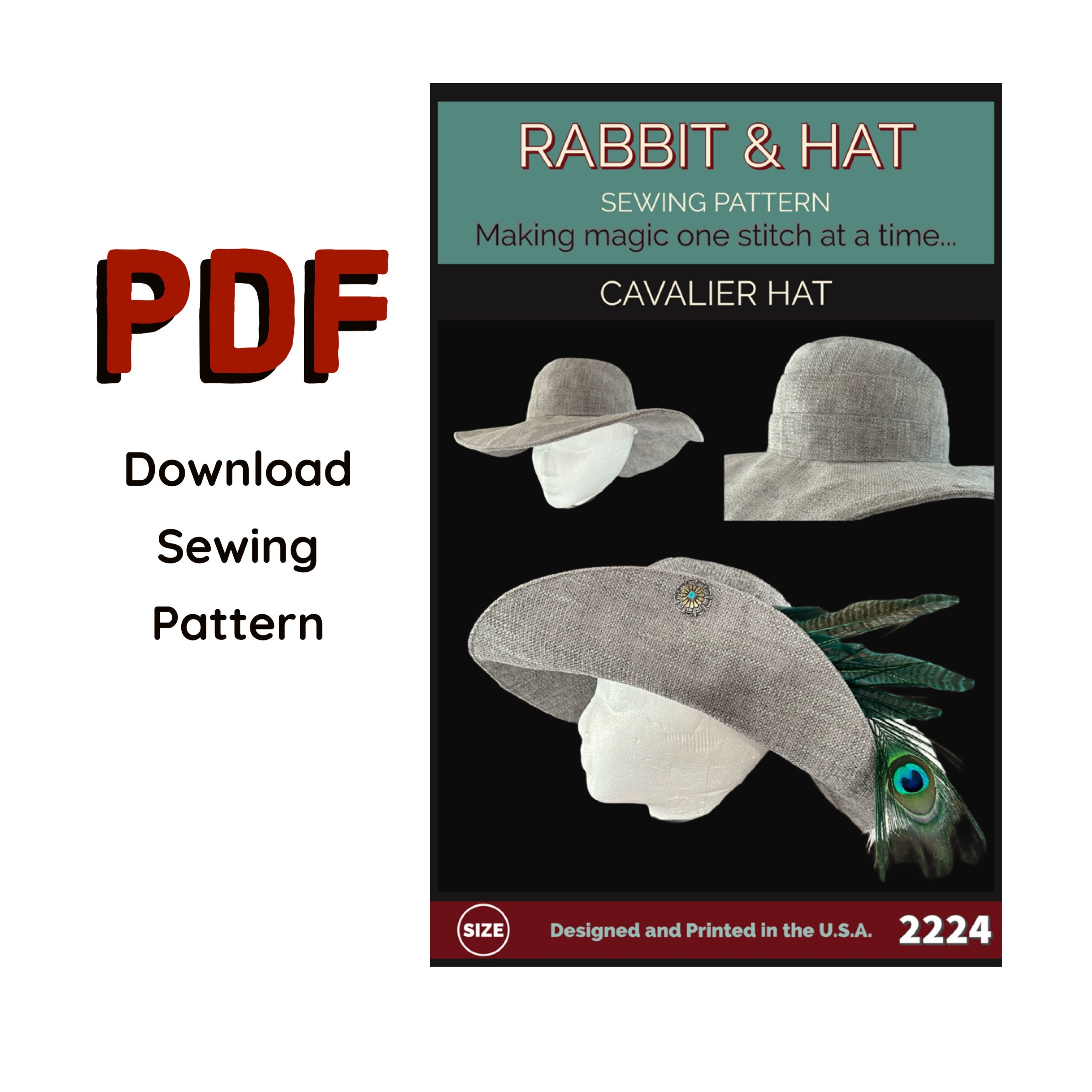 PDF Renaissance Medieval Musketeer Cavalier Hat 2224 New Rabbit And Hat Sewing Pattern Cap Pirate Buccaneer Swashbuckler Sun Peasant Cap Etsy