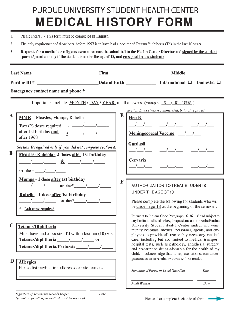 Printable Patient Medical History Form Template