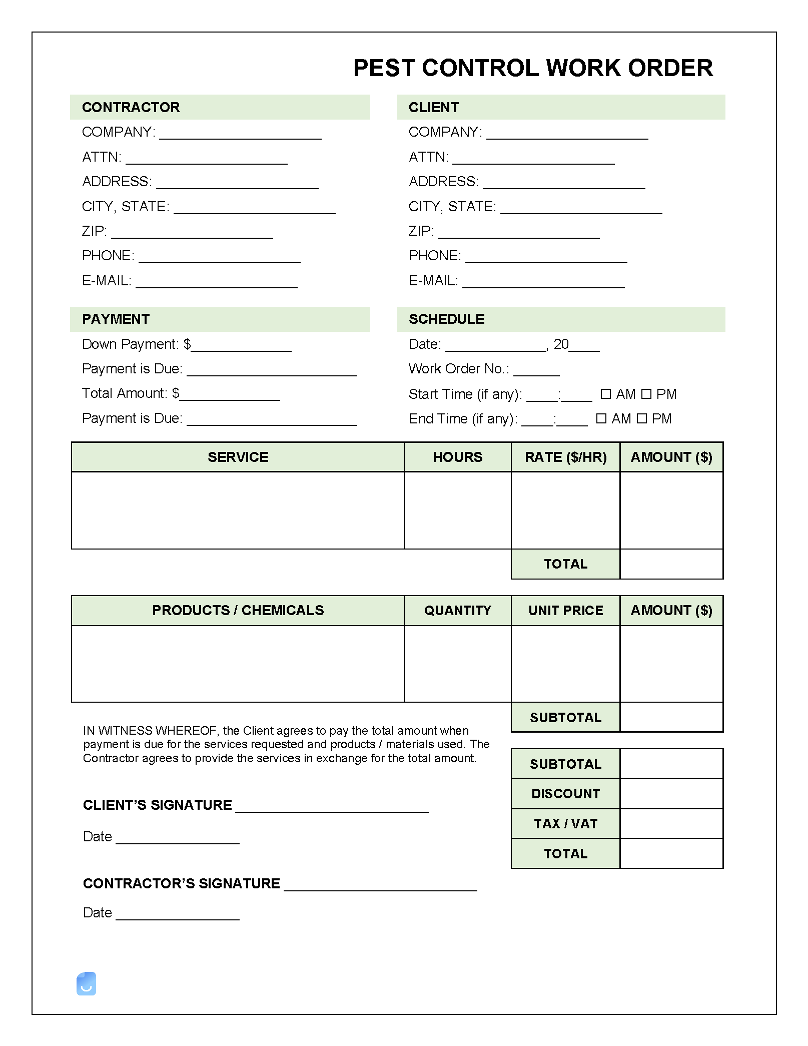 Pest Control Work Order Template Invoice Maker