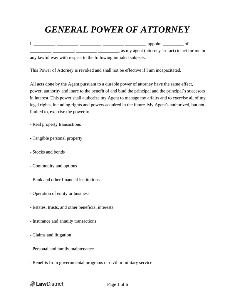 Printable Legal Power Of Attorney Form