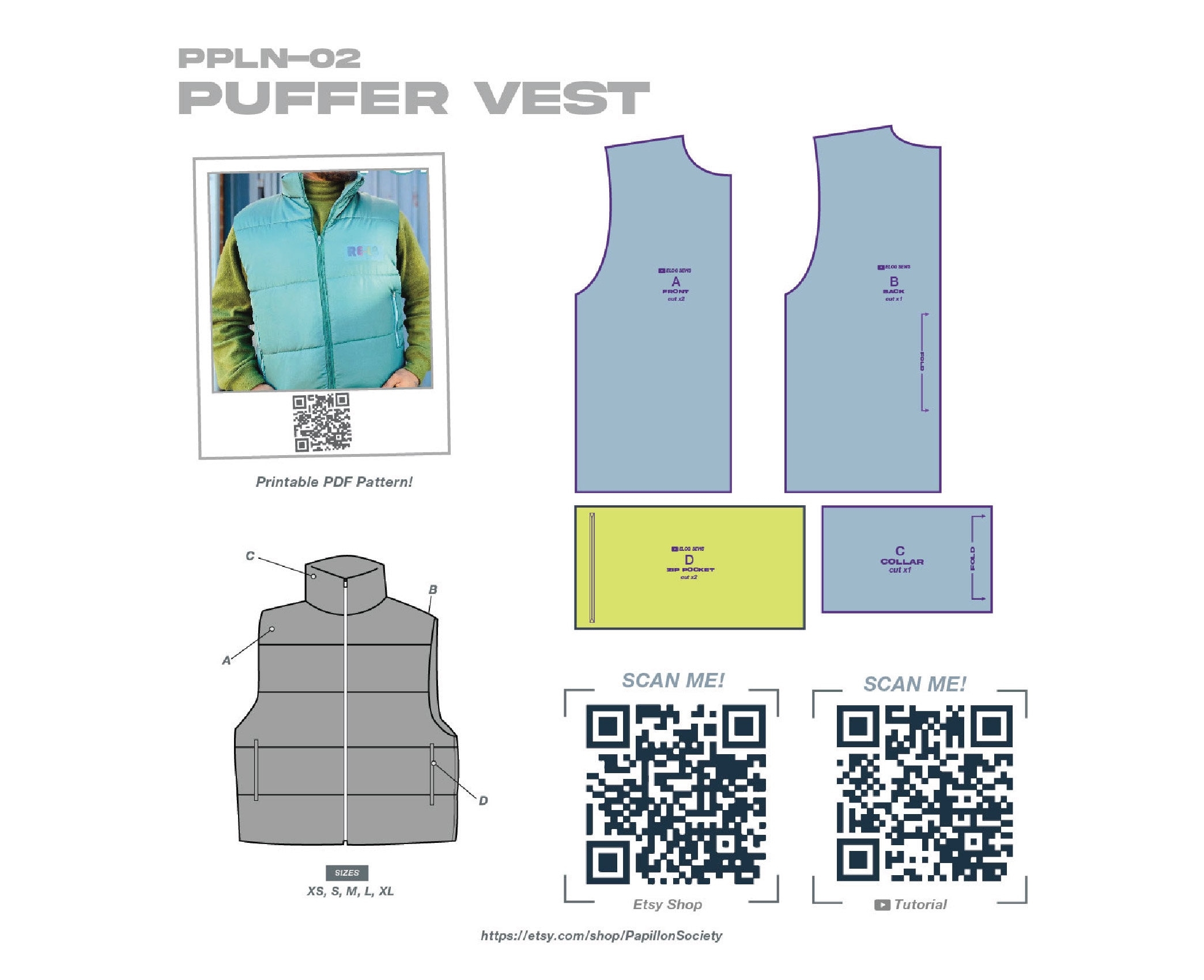 PPLN 02 Puffer Vest Printable PDF Pattern Etsy