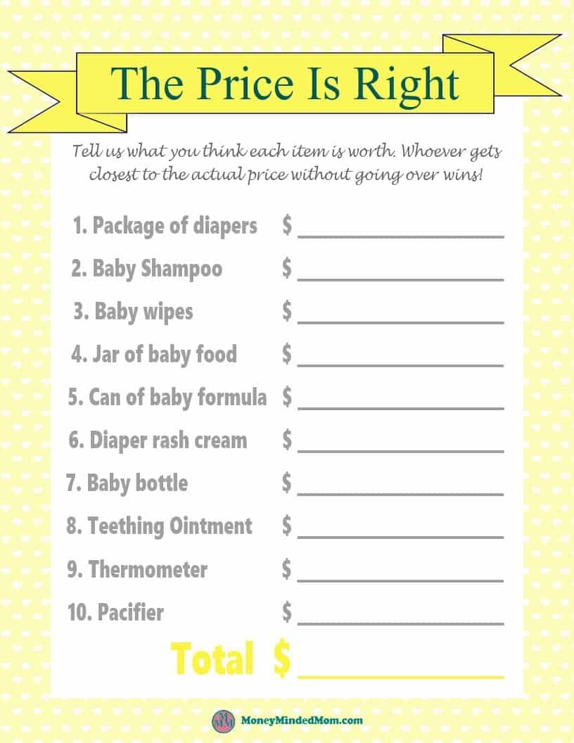 Price Is Right Baby Shower Game With Free Printables 