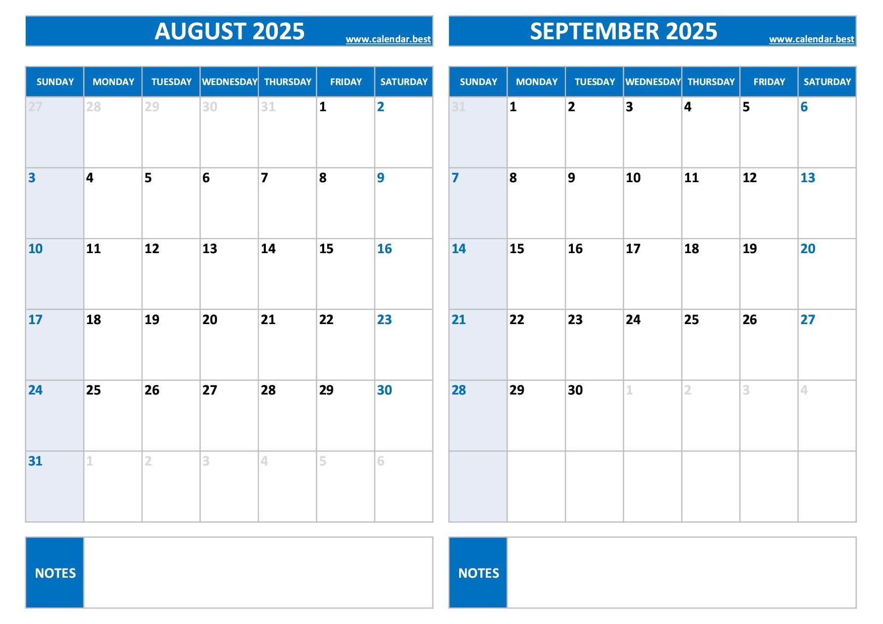 Calendar August September 2025