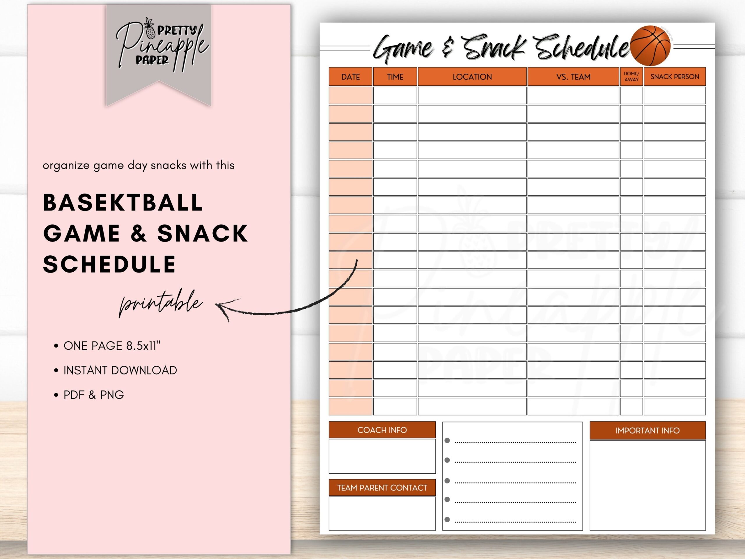 Printable Basketball Team Game Day And Snack Schedule Instant Download Template Sport Calendar Schedule Volunteer Signup Etsy