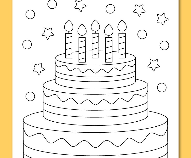 Printable Birthday Cake Coloring Page Chevron Lemon