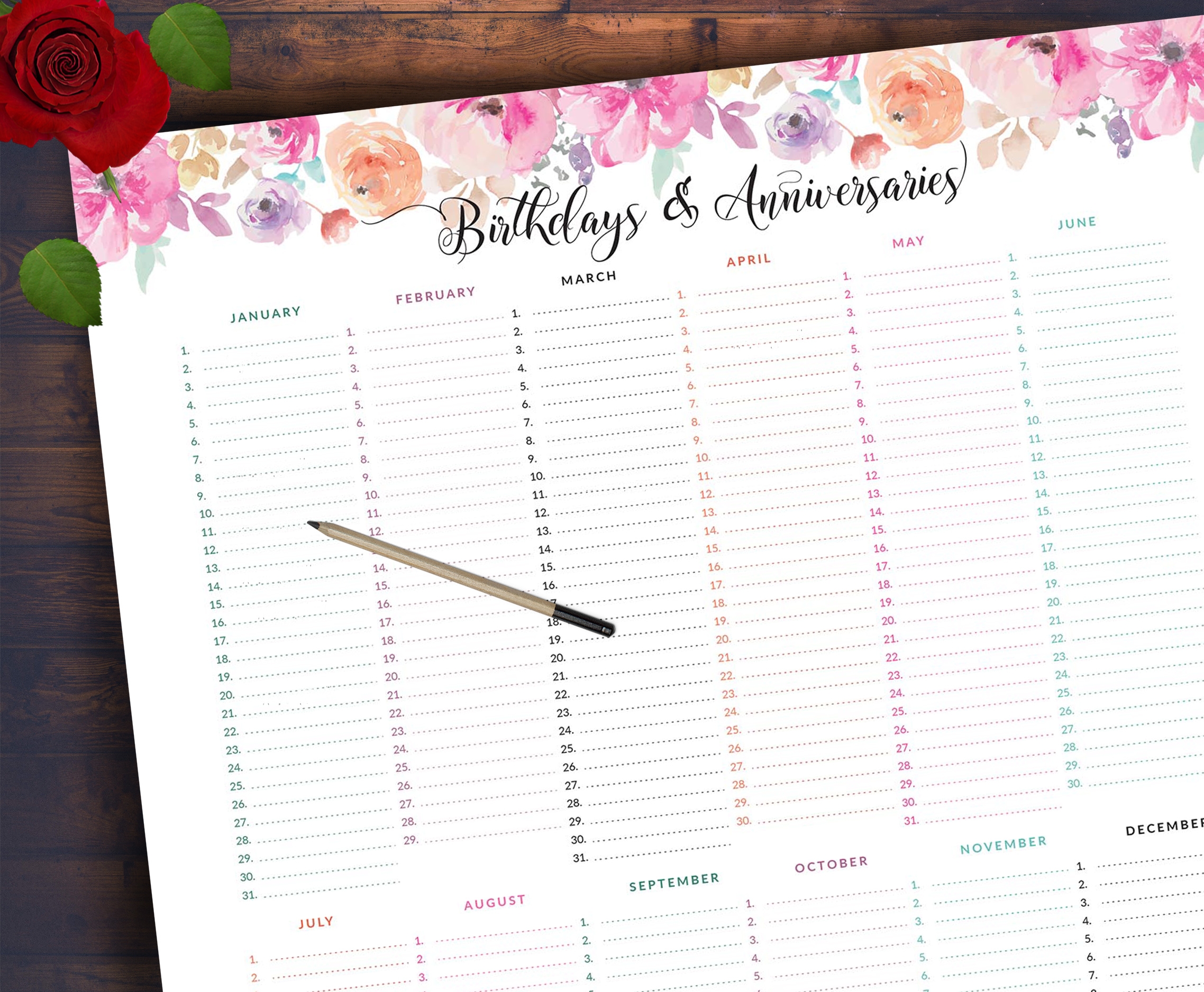 Printable Birthdays Anniversaries Calendar Id06 Aiwsolutions
