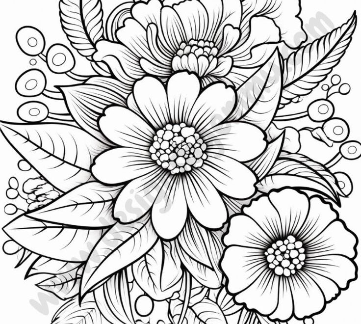 Printable Bold And Easy Flowers Coloring Pages Adult Coloring Pages Designs By Kemmy