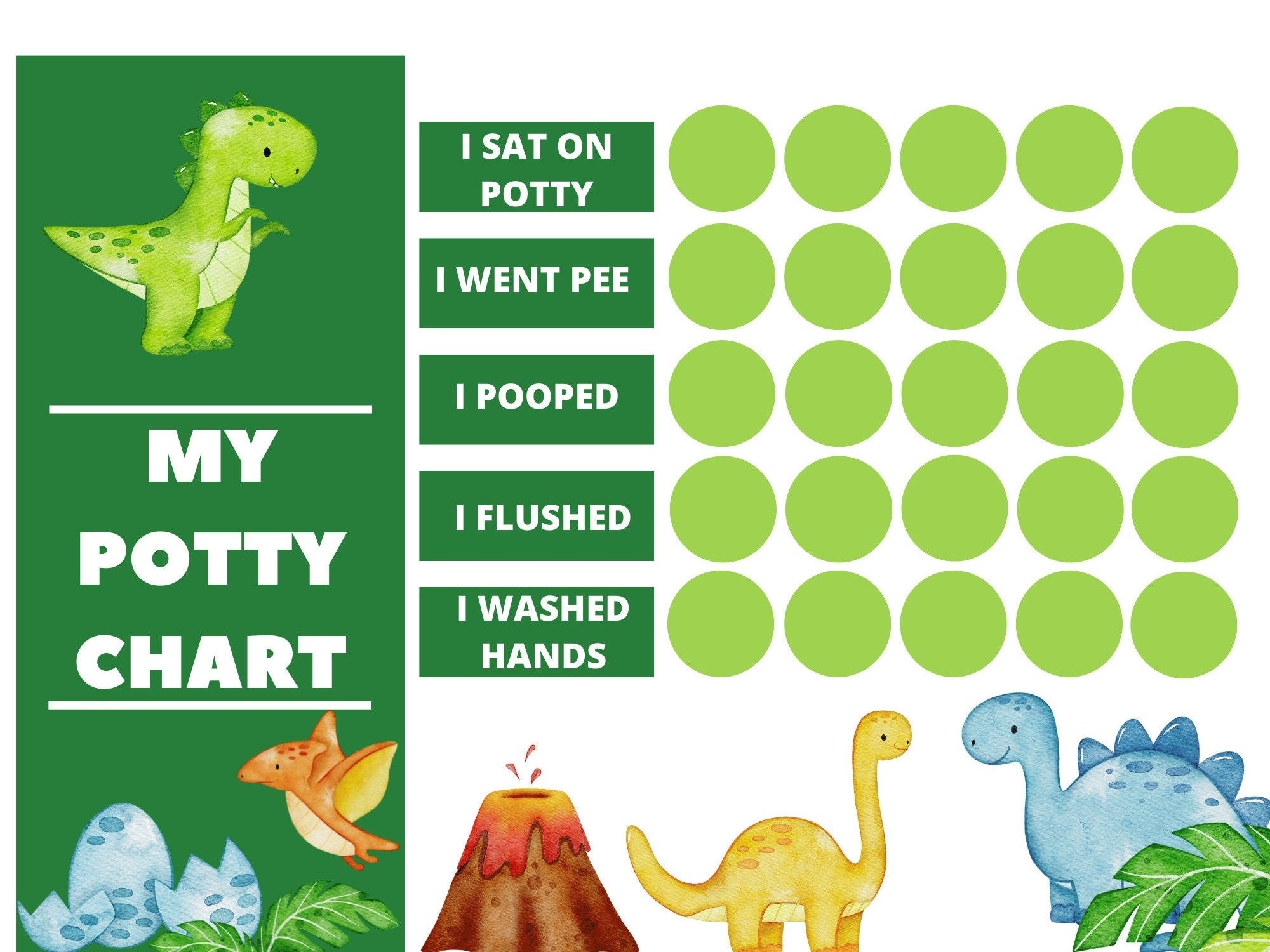 Printable Dinosaur Potty Training Chart With Stickers Instant Download Sticker Chart Toddler Chore Chart T rex Potty Chart Etsy