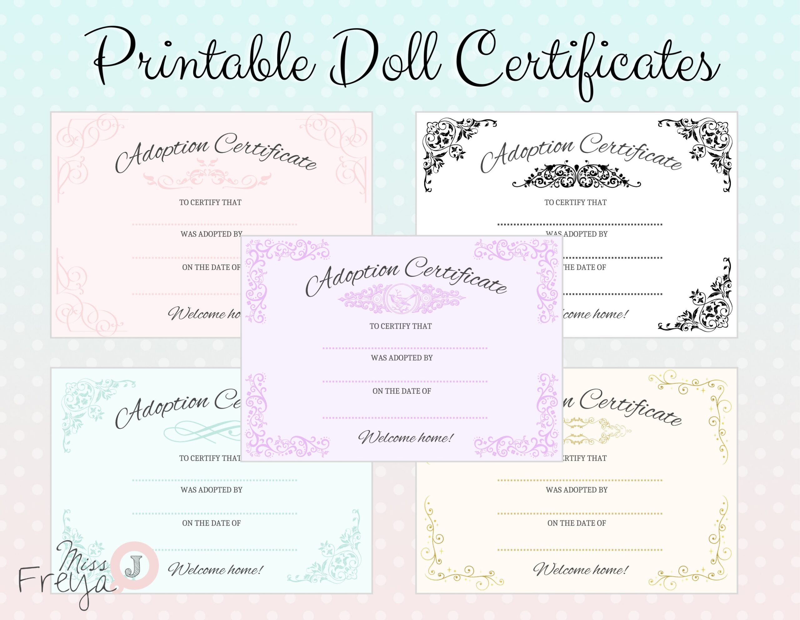 Printable Doll Adoption Certificate For Doll Customisers Blythe Doll Artists Reborn Artists 5 Designs Etsy