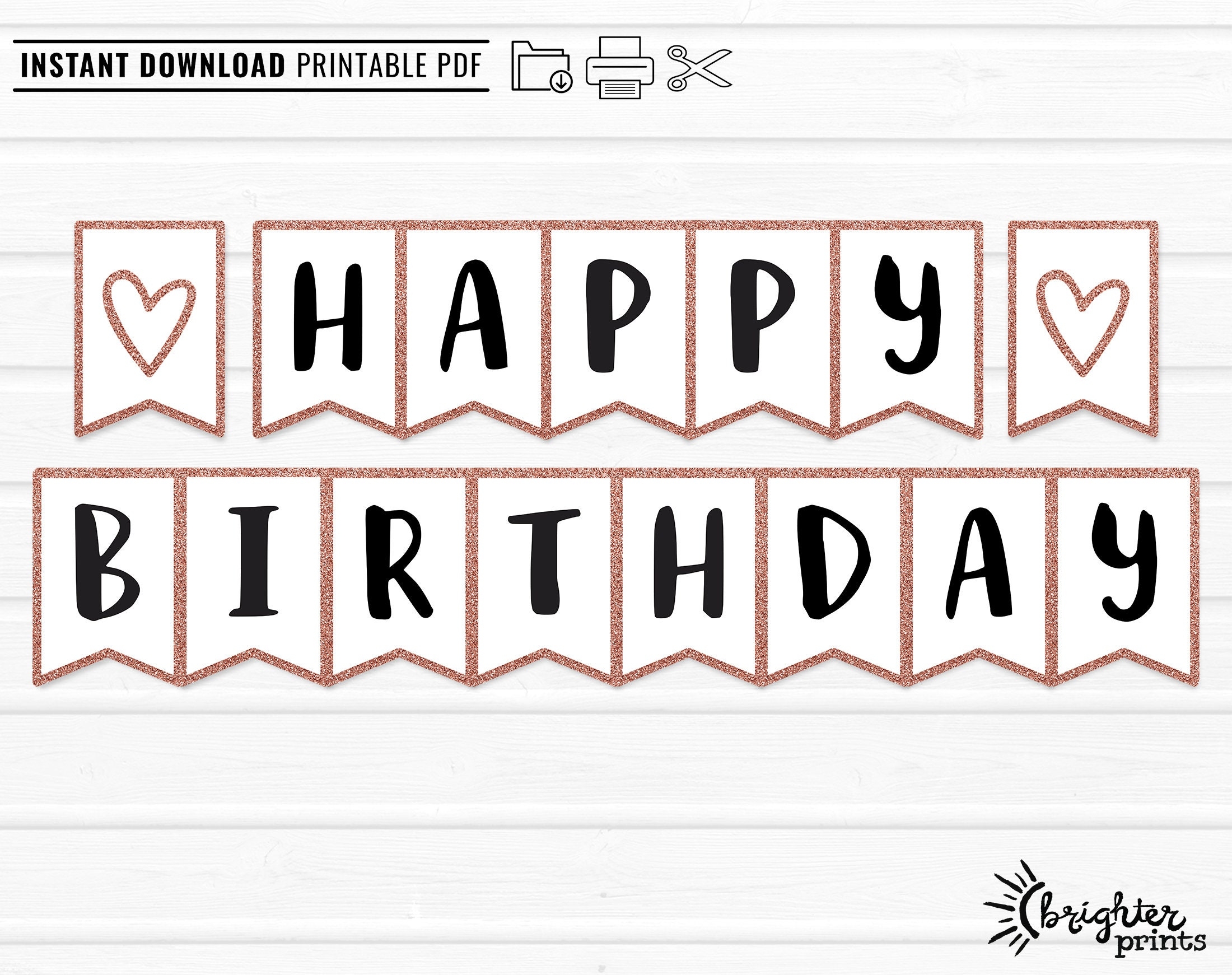 Printable Happy Birthday Banner INSTANT DOWNLOAD DIY Download Print Rose Gold Glitter Bday Party Decor Bunting Etsy