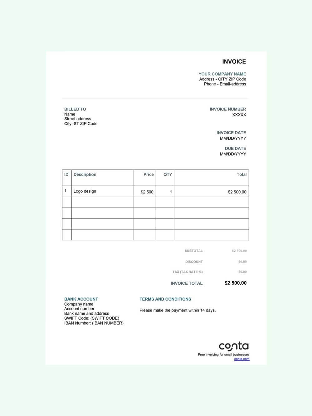 Printable Invoice Template Free Invoice Format Excel Word PDF Conta Printable Invoice Template Free Invoice Format Excel Word PDF Conta