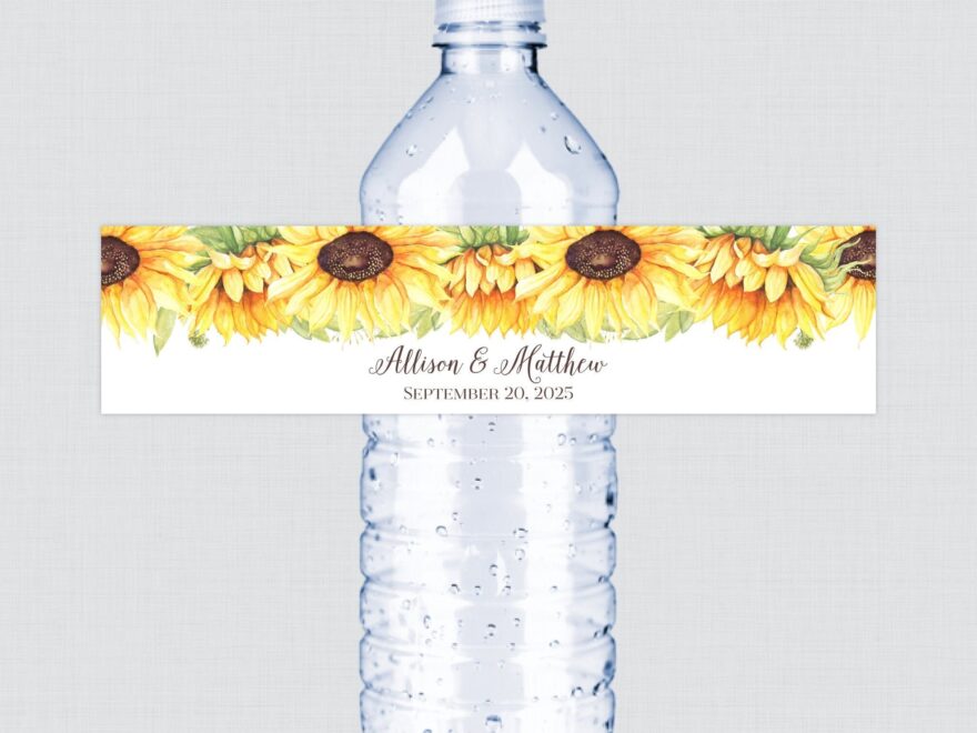 Printable OR Printed Sunflower Wedding Water Bottle Labels Rustic Yellow Sunflower Customized Water Bottle Labels Personalized 0019 A Etsy