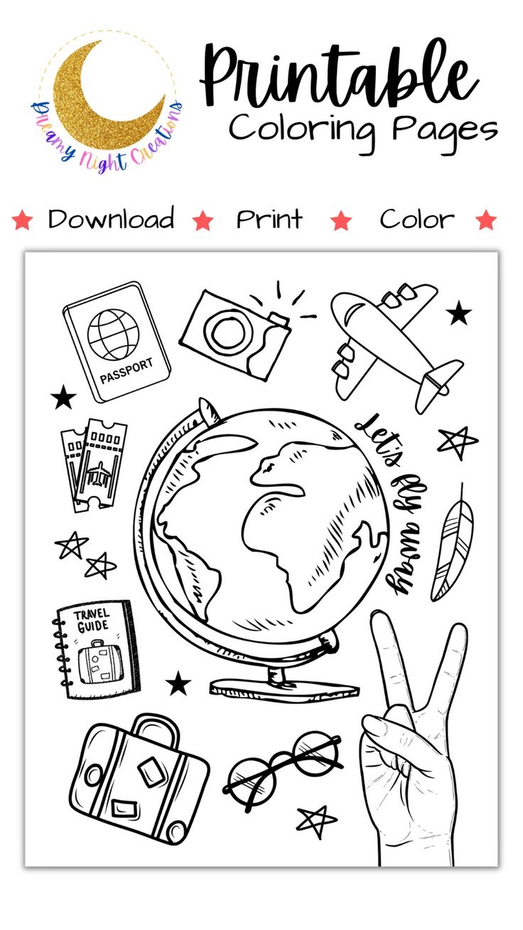Printable Travel Coloring Page Vacation Coloring Page For Kids And Adults