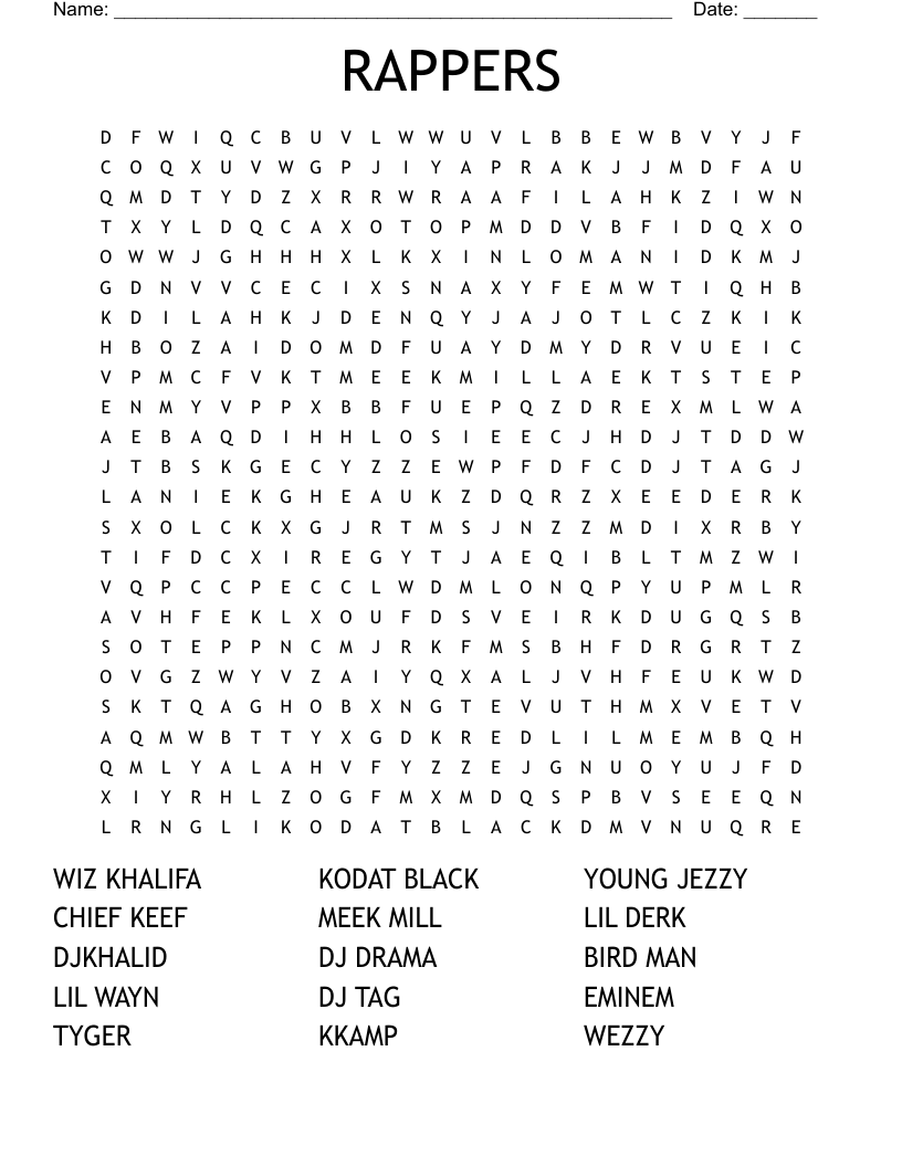 Hip Hop Crossword Puzzle Printable