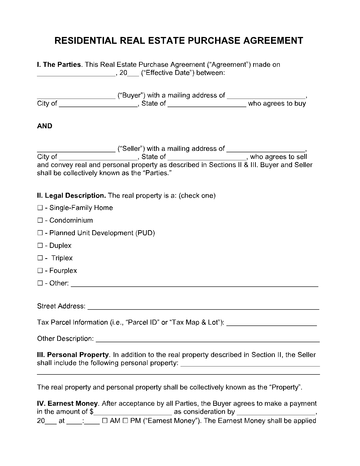 Free Printable Owner Financing Contracts