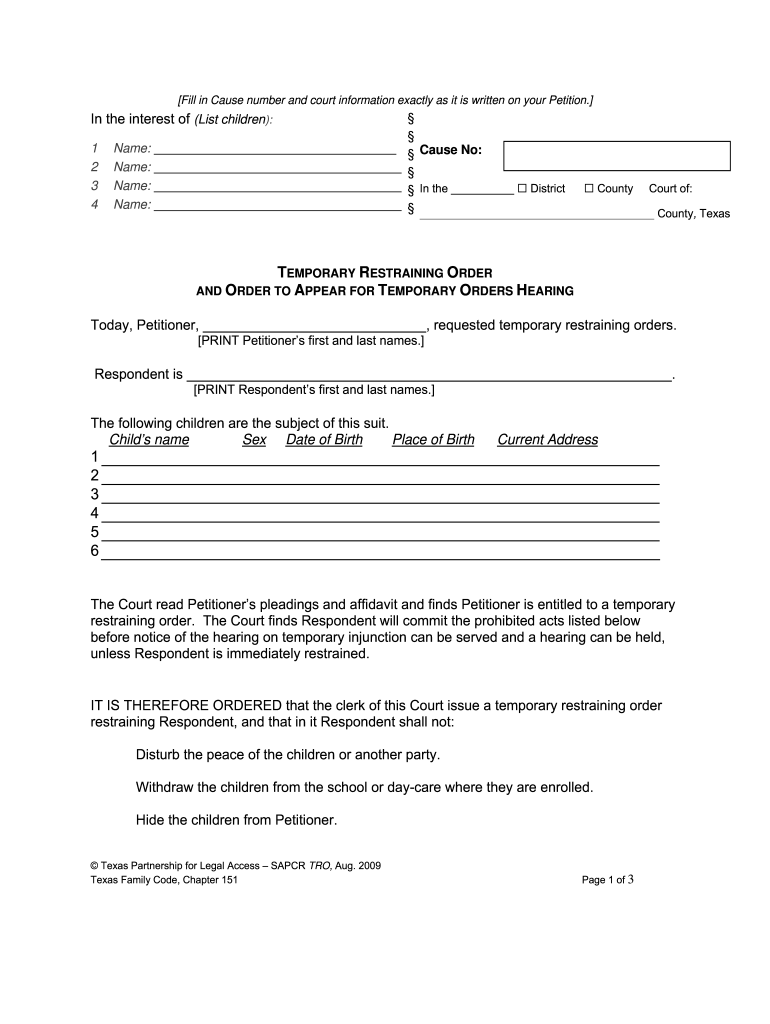 Restraining Order Texas Fill Online Printable Fillable Blank PdfFiller